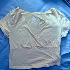 SO yellow cropped wrap tee